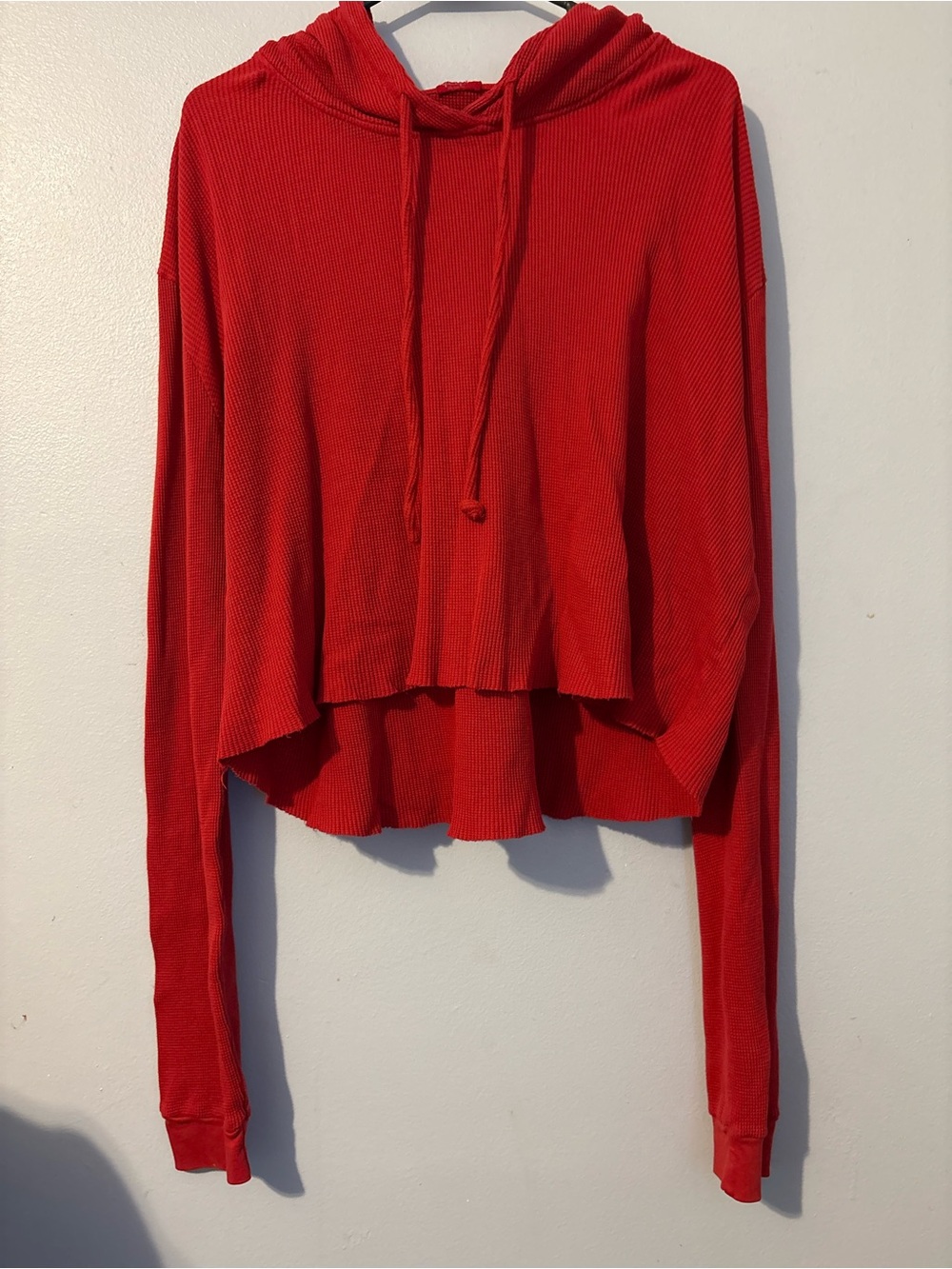 Brandy Melville Red Cropped Ribbed Hoodie